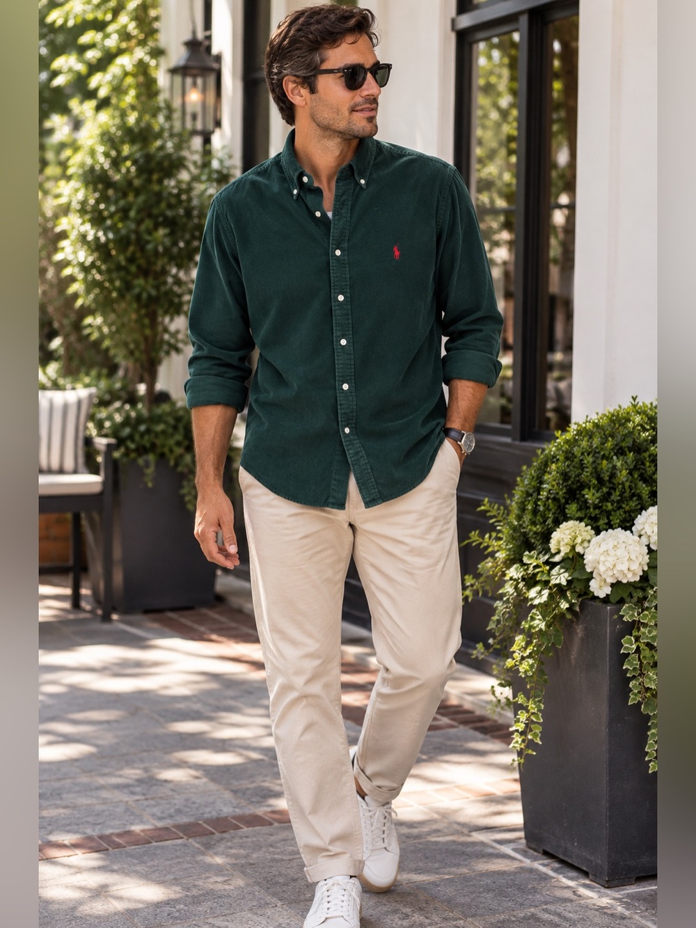 Ralph Lauren Men’s Green Brushed Cotton Button Down Shirt Size L